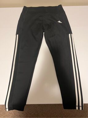 adidas Black Leggings with White Three-Stripes and Pockets